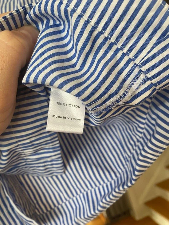 EVEREVE Blue White Striped Button Front Blouse Short Sleeve Relaxed Fit Size L - Picture 6 of 8